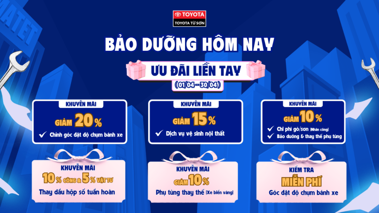 THÁNG 4 – BẢO DƯỠNG HÔM NAY, ƯU ĐÃI LIỀN TAY TẠI TOYOTA TỪ SƠN