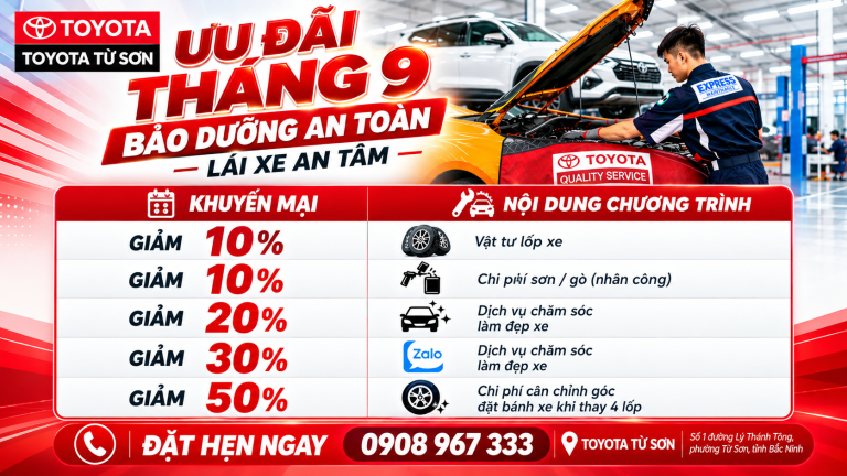 ƯU ĐÃI DỊCH VỤ THÁNG 9/2026 TẠI TOYOTA TỪ SƠN